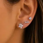 3’lü Silver Renk Taşlı Smile ve Yonca Küpe Seti