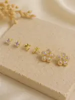 3’lü Gold Renk Taşlı Çiçek ve Kuş Figürlü Küpe Seti - Görsel 2