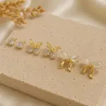 3’lü Gold Renk Tek Taş, Kelebek ve Fiyonk Küpe Seti - Görsel 2
