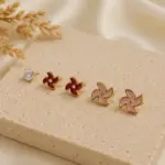 3’lü Gold Renk Rüzgar Gülü ve Taşlı Küpe Seti - Görsel 2