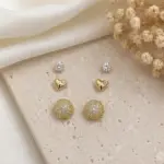 3’lü Gold Kalp ve Taşlı Küpe Seti - Görsel 2