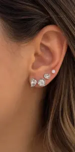 3’lü Silver Kalp Figürlü Taşlı Küpe Seti