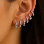 3’lü Farklı Boy Silver Sıra Taşlı Halka Küpe Seti
