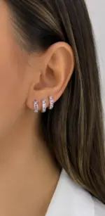 3’lü Farklı Boy Silver Baget Taşlı Halka Küpe Seti