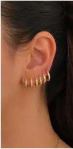 3’lü Farklı Boy Gold Zirkon Taşlı Halka Küpe Seti