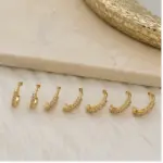 3’lü Farklı Boy Gold Zirkon Taşlı Halka Küpe Seti - Görsel 2
