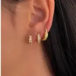 3’lü Farklı Boy Gold Taşlı Halka Küpe Seti