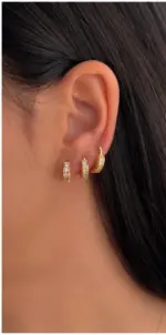 3’lü Farklı Boy Gold Taşlı Halka Küpe Seti
