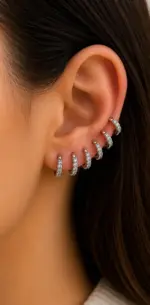 3’lü Farklı Boy Silver Zirkon Taşlı Halka Küpe Seti