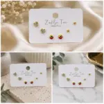 3’lü Taşlı Kalp Çilek ve Top Küpe Seti