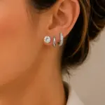 6’lı Silver Tektaş, Sade ve Zirkon Taşlı Halka Küpe Seti