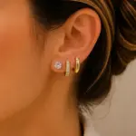 6’lı Gold Tektaş, Zirkon Taşlı ve Sade Halka Küpe Seti