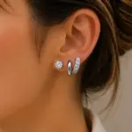 6’lı Silver Zirkon Taşlı Tektaş ve Halka Küpe Seti
