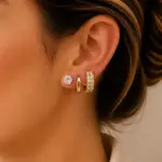 6’lı Gold Tektaş, Sade Halka ve Zirkon Taşlı Küpe Seti