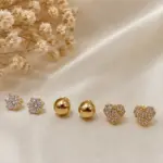 Gold Renk Kalp Figürlü Zirkon Taşlı 6'lı Küpe Seti - Görsel 2