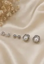 Silver Renk İnci Detaylı 6'lı Küpe Seti - Görsel 2