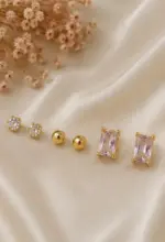 Gold Renk Baget Zirkon Taşlı 6'lı Küpe Seti - Görsel 2