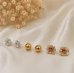 Gold Renk Kelebek Figürlü Zirkon Taşlı 6'lı Küpe Seti - Görsel 2