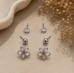 Silver Renk Çiçek Figürlü 6'lı Küpe Seti - Görsel 2