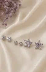 Silver Renk Yıldız Çiçeği Figürlü Zirkon Taşlı 6'lı Küpe Seti - Görsel 2