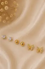 Altın Renk Kelebek Figürlü Zirkon Taşlı 6'lı Küpe Seti - Görsel 2