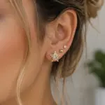 Altın Renk İçi Taşlı Yıldız Figürlü 6'lı Küpe Seti