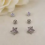 Silver Renk Yıldız Figürlü Zirkon Taşlı 6'lı Küpe Seti - Görsel 2