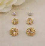 Gold Renk Gül Figürlü Zirkon Taşlı 6'lı Küpe Seti - Görsel 2