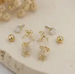 Gold Renk Geyik Figürlü Zirkon Taşlı 6'lı Küpe Seti - Görsel 2
