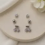 Silver Renk Kiraz Figürlü Zirkon Taşlı 6'lı Küpe Seti - Görsel 2