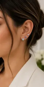 Silver Renk Kalp Figürlü Zirkon Taşlı 6'lı Küpe Seti