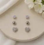 Silver Renk Kalp Figürlü Zirkon Taşlı 6'lı Küpe Seti - Görsel 2