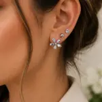 Silver Renk Çiçek Figürlü Zirkon Taşlı 6'lı Küpe Seti