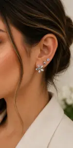Silver Renk Çiçek Figürlü Zirkon Taşlı 6'lı Küpe Seti