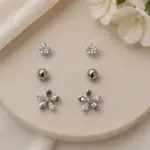 Silver Renk Çiçek Figürlü Zirkon Taşlı 6'lı Küpe Seti - Görsel 2