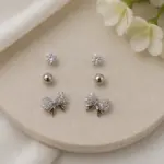 Silver Renk Fiyonk Figürlü Zirkon Taşlı 6'lı Küpe Seti - Görsel 2