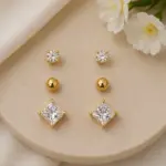 Gold Renk Kare Zirkon Taşlı 6'lı Küpe Seti - Görsel 2