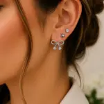 Silver Renk Fiyonk Figürlü Zirkon Taşlı 6'lı Küpe Seti