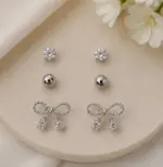Silver Renk Fiyonk Figürlü Zirkon Taşlı 6'lı Küpe Seti - Görsel 2