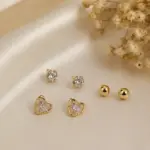 Gold Renk Kalp Figürlü Zirkon Taşlı 6'lı Küpe Seti - Görsel 2