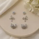 Silver Renk Fiyonk Figürlü Zirkon Taşlı 6'lı Küpe Seti - Görsel 2