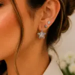 Silver Renk Yıldız Figürlü Zirkon Taşlı 6'lı Küpe Seti