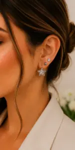 Silver Renk Yıldız Figürlü Zirkon Taşlı 6'lı Küpe Seti