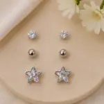 Silver Renk Yıldız Figürlü Zirkon Taşlı 6'lı Küpe Seti - Görsel 2