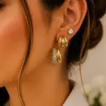 Gold Renk Çoklu Halka Model Zirkon Taşlı 6'lı Küpe Seti