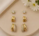 Gold Renk Çoklu Halka Model Zirkon Taşlı 6'lı Küpe Seti - Görsel 2