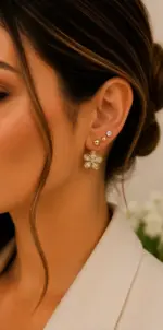 Gold Renk Çiçek Figürlü Zirkon Taşlı 6'lı Küpe Seti