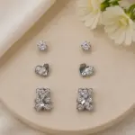 Silver Renk Kalp ve Ayıcık Figürlü Zirkon Taşlı 6'lı Küpe Seti - Görsel 2