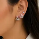 Silver Renk Gezegen Figürlü Zirkon Taşlı 6'lı Küpe Seti