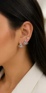 Silver Renk Gezegen Figürlü Zirkon Taşlı 6'lı Küpe Seti